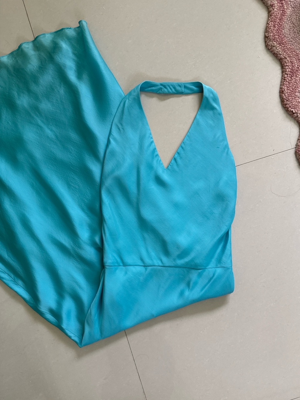 Ralph Lauren 100% Sill Aqua Turquoise Blue Halter Dress